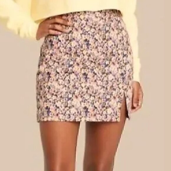 NEW NWT WILD FABLE High Rise Side Slit Mini Skirt Navy Blue Purple Floral Y2K 8 - Picture 5 of 13